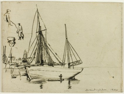 Sketch of Fishing Boats and Sailors, 1902.