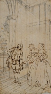 Literary Illustration with Gentleman and Two Ladies in Interior, n.d.