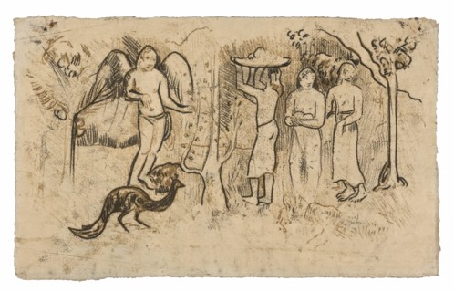 Angel, Peacock, and Three Tahitians, c. 1902.