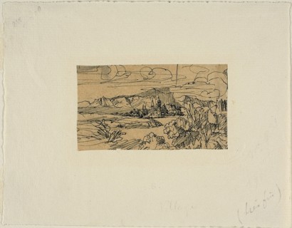 Cathedral and Village on a Lake, n.d.