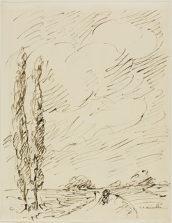 Tramp on a Road with Two Poplar Trees, n.d.