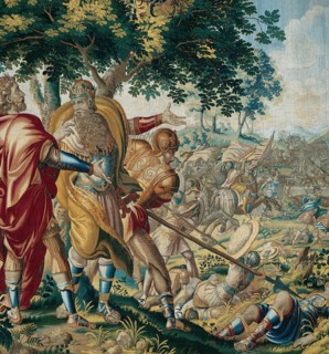 Cyrus Defeats Spargapises, from 'The Story of Cyrus', Flanders, c. 1670. Woven at the workshop of Albert Auwercx, from designs by Michiel Coxie. Detail from a larger artwork.
