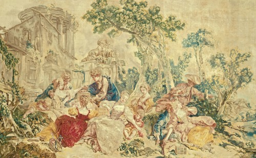 The Bird Catcher, from The Noble Pastoral, Beauvais, 1778/80. Woven at the Manufacture Royale de Beauvais under the direction of André Charlemagne Charron, after a cartoon by François Boucher. Detail ...