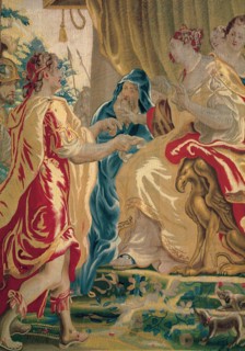 Caesar Sends a Messenger to Cleopatra, from 'The Story of Caesar and Cleopatra', Flanders, c. 1680. Woven at the workshop of Willem van Leefdael, after a design by Justus van Egmont. Detail from a lar...