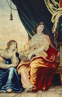 Caesar's Death Makes Cleopatra Mourn, from 'The Story of Caesar and Cleopatra', Flanders, c. 1680. Woven at the workshop of Gerard Peemans, after a design by Justus van Egmont. Detail from a larger ar...