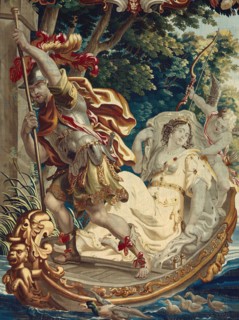 Cleopatra Asked to Pay Tribute to Rome, from 'The Story of Caesar and Cleopatra', Flanders, c. 1680. Woven at the workshop of Willem van Leefdael, after a design by Justus van Egmont. Detail from a la...