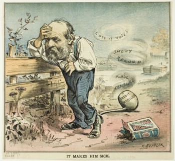 It Makes Him Sick, from Puck, published August 18, 1880.