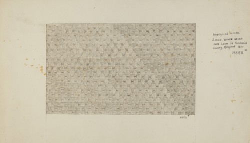 Coverlet, c. 1936. (Note on image: "Honeycomb Linen, woven on our own loom in Frederick County, Maryland. 1850").