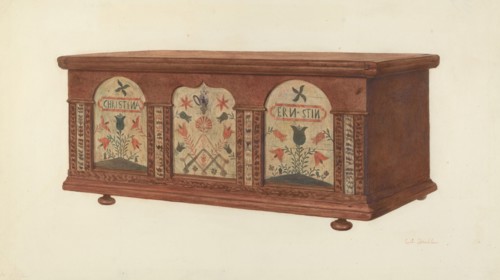 Dower Chest, c. 1940. (Note: Name Christina Ernstin on chest).