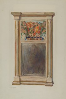 Looking Glass with Decorated Glass Panel, c. 1939.