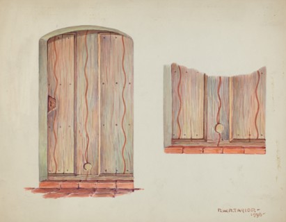 Restoration Drawing: Wall Decoration over Doorway, Facade of Mission House, 1936.