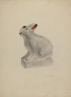 Pa. German Seated Chalkware Rabbit, c. 1938.