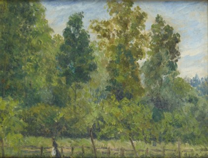 Wooded landscape: a Woman walking with a Dog, c. 1889 - 1897. Creator: Camille Pissarro.