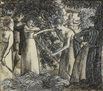 Grape harvest, compositional study for an illustration to 'Daphnis and Chloë', c. 1895. Creator: Camille Pissarro.