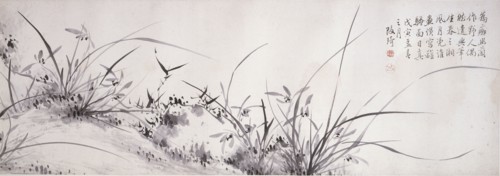 Epidendrum, bamboo, and rocks, scroll 1818 ; colophon 1877. Creators: Gai Qi, Gu Wenbin.