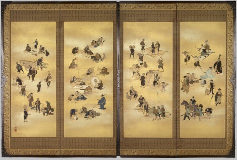 Screen depicting the four classes of Edo Japan, c. 1893 ; Meiji Period (1868 - 1912). Creator: Seppo.