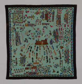 Bedcover Depicting Thirty-four Scenes from the Old and New Testaments, United States, 1880s. Creator: Unknown.