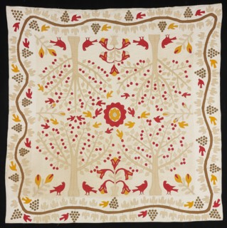 Bedcover (Cherry Trees and Robins Bride's Quilt), United States, 1820/50. Creator: Unknown.