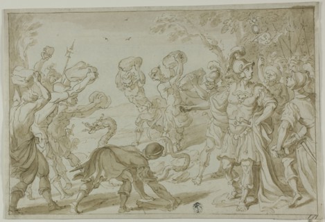 Roman Soldiers Stoning a Serpent, n.d. Creator: Abraham Bloemaert.