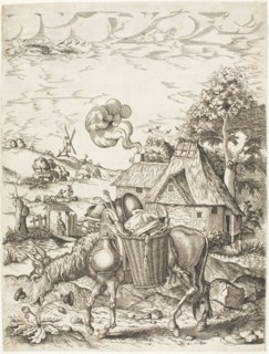 The Donkey Laden with Food, from Emblematic Figures of Animals, 1633. Creator: Adriaen van de Venne.