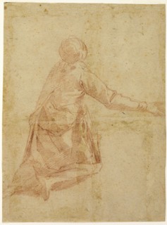 Kneeling Figure from the Back (recto); Three Half-length Studies of Veiled Female Figure..., 1595/16 Creator: Andrea Boscoli.