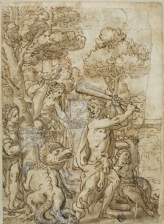 Hercules Slaying the Serpent Ladon in the Garden of the Hesperides, n.d. Creator: Andrea Lilio.