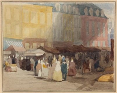 A French Market Scene, possibly Boulogne, 1829 or 1832. Creator: David Cox the elder.