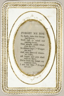 Forget Me Not (valentine), 1860/69. Creator: David Mossman.