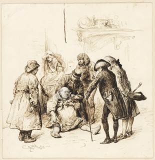 Two Gentlemen Helping a Drunk, 1880/96. Creator: Frederick Barnard.