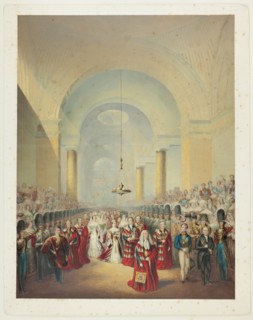 Arrival of Her Most Gracious Majesty at House of Lords to Open First Parliament of her Reign, n.d. Creator: George Baxter.