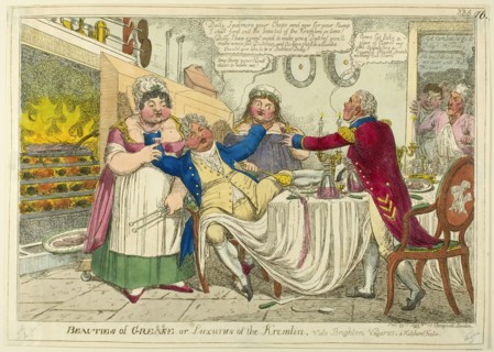 Beauties of Grease [altered to] Greece — or — Luxuries of the Kremlin. Vide Brighton Vagaries..., c. Creator: Isaac Robert Cruikshank.