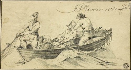 Three Fisherman in a Boat, 1811. Creator: John Thomas Serres.