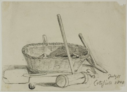 Wicker Basket, Mallet, Shovel, Pick, 1808/47. Creator: Joshua Cristall.