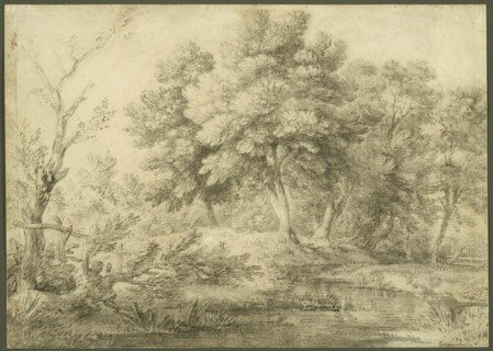 Wooded Landscape with Stream, 1750-59. Creator: Thomas Gainsborough.
