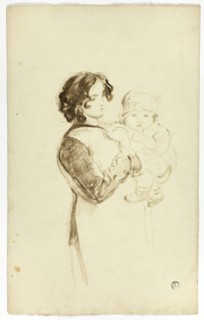 Young Woman Holding Baby, c. 1830. Creators: Thomas Jones Barker, Thomas Barker.
