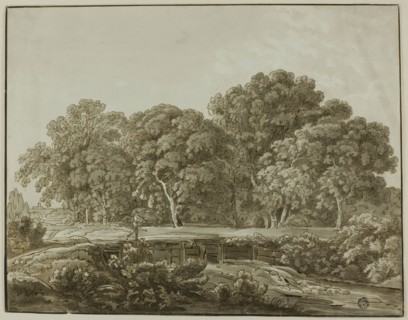Landscape with Figure Crossing Bridge over Stream, n.d. Creator: Thomas Sandby.