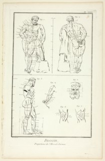 Design: Proportions of the Farnese Hercules, from Encyclopédie, 1762/77. Creator: Benoit-Louis Prevost.