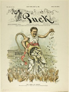 The Horn of Plenty, from Puck, published May 29, 1889. Creator: Charles Jay Taylor.