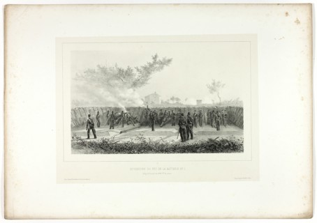 Battery No.1 opens fire, from Souvenirs d’Italie: Expédition de Rome, 1854. Creator: Auguste Raffet.