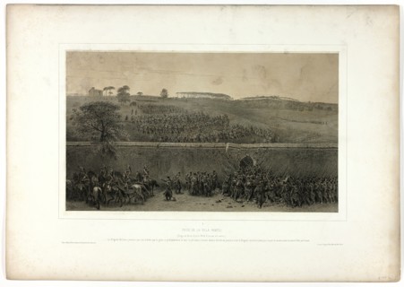 Capture of the Villa Pamfili, from Souvenirs d’Italie: Expédition de Rome, 1852. Creator: Auguste Raffet.