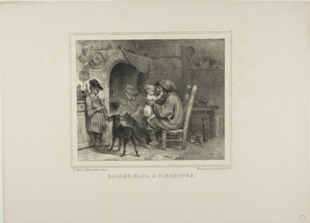 Kiss papa with pinches, 1833. Creator: Auguste Raffet.