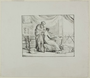 Denon Instructing a Young Woman Drawing on a Lithographic Stone, c. 1820. Creator: Vivant Denon.