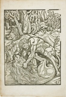 Hercules Strangling the Nemean Lion, from the Labors of Hercules, c. 1528. Creator: Gabriel Salmon.