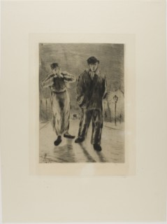 Plate from l'Assommoir (two boys on gaslit street), 1878. Creator: Gaston la Touche.