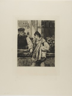 Plate from l'Assommoir (man leaning on bar), 1878. Creator: Gaston la Touche.