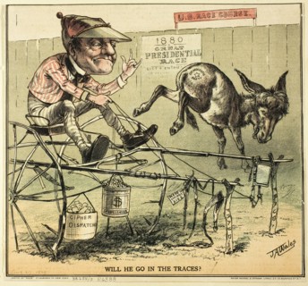 Will He Go in The Traces, from Puck, published August 27, 1879. Creator: James Albert Wales.