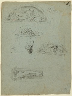 Standing Figure in a Niche and Studies for the Ugolino Group (recto); Red-Robed Prelate..., 1857/58. Creator: Jean-Baptiste Carpeaux.