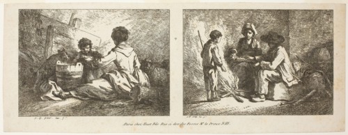 Children with a Dog and Sheep and Peasant Family by a Fire, n.d. Creator: Jean Baptiste Marie Huet.