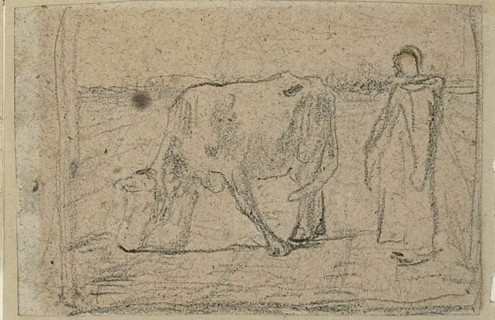 Study for Woman Pasturing her Cow, c. 1858. Creator: Jean Francois Millet.
