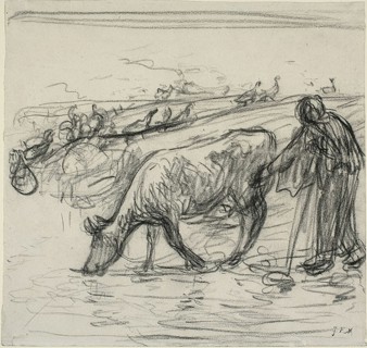Peasant Watering Her Cow, 1871/1873. Creator: Jean Francois Millet.